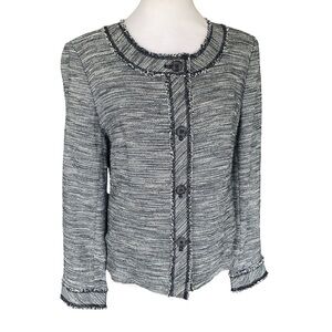 J. Jill Navy BlueTweed Fringe Blazer Jacket Size Medium